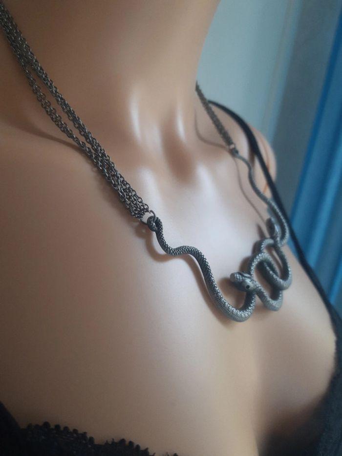 Sautoir collier argenté serpent vintage femme - photo numéro 13