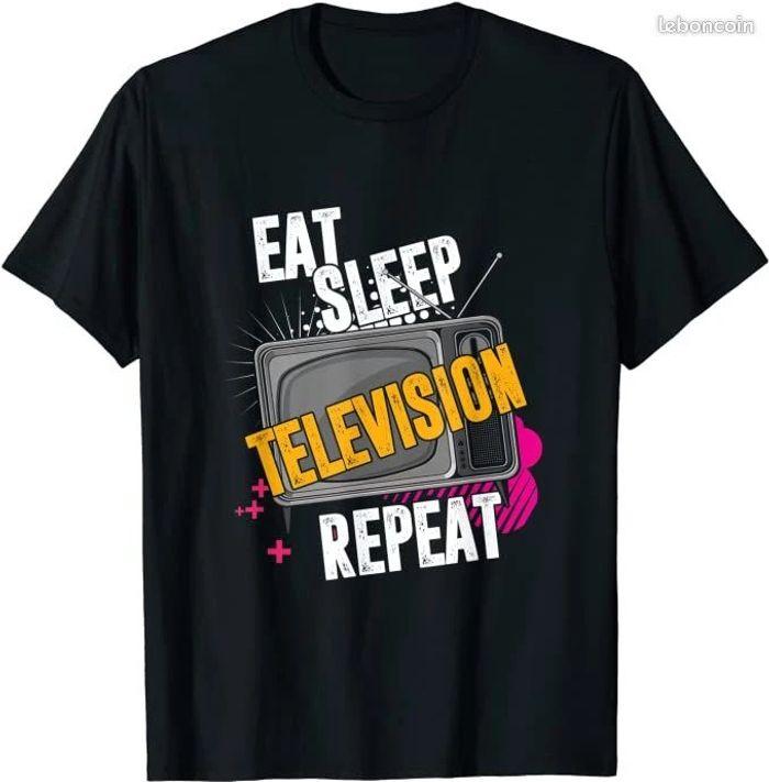 T-shirt homme humour manger dormir television noir txxl