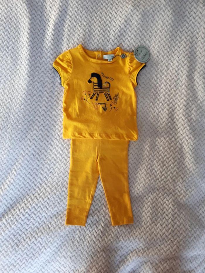 Ensemble fille t-shirt et legging jaune orangé zèbre Mes Petits Cailloux 12 mois neuf - photo numéro 2