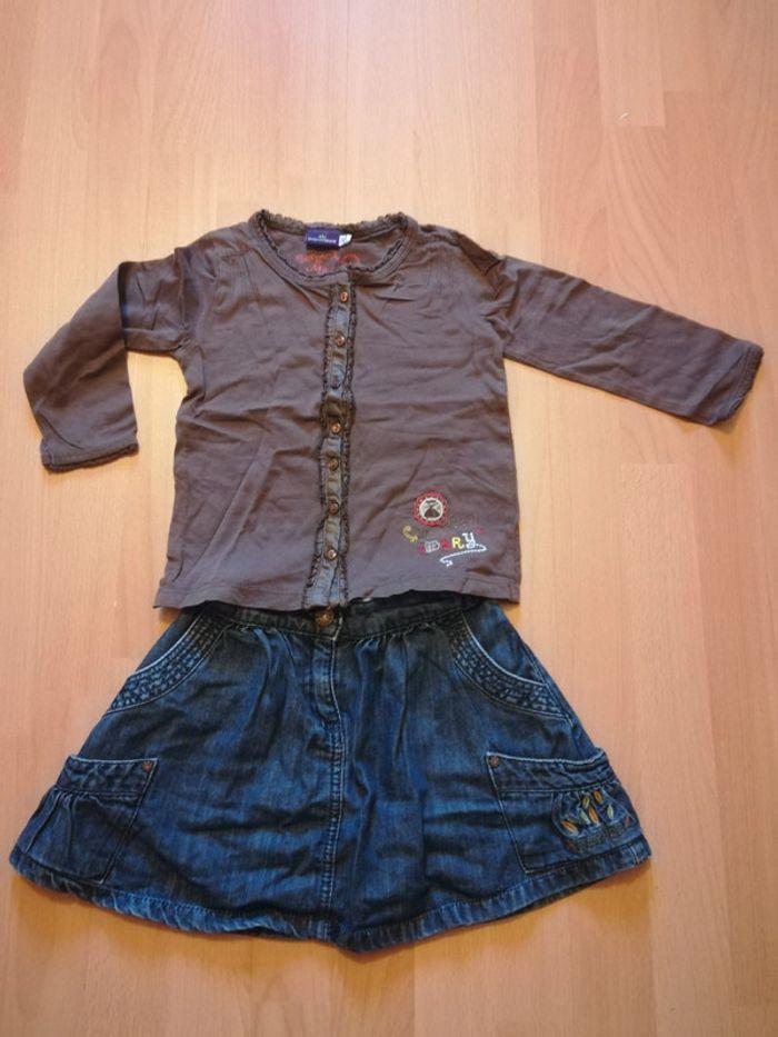 Ensemble jupe en jean tee-shirt manches longues sergent major 3 ans - photo numéro 1