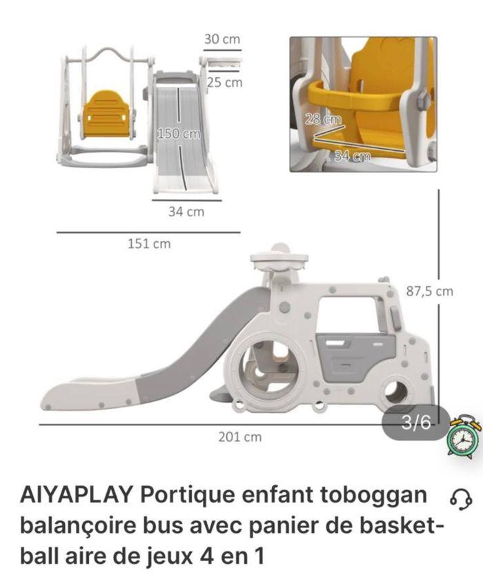 AIYAPLAY Portique toboggan balançoire bus avec panier de basket 4 en 1 - photo numéro 5