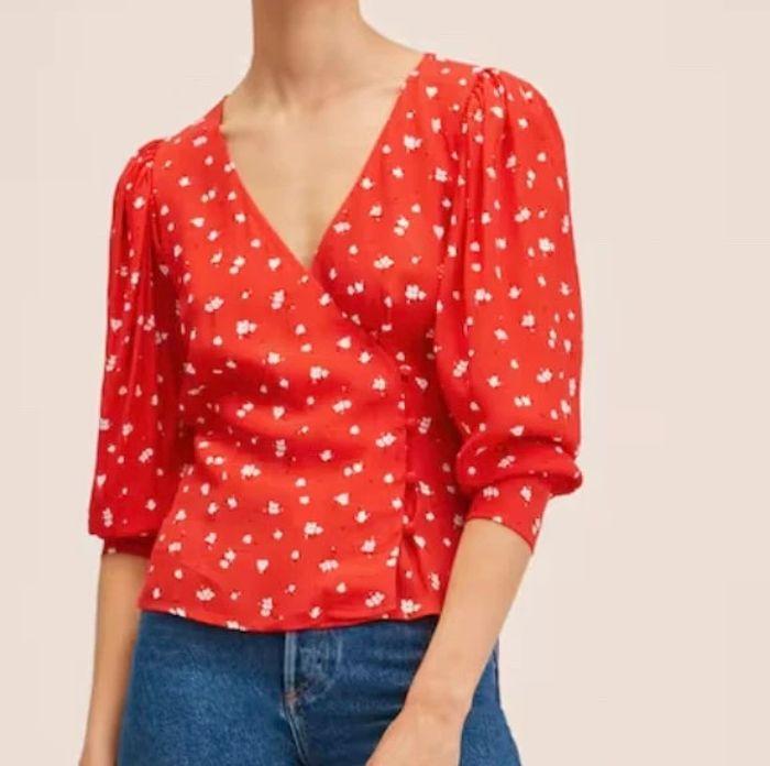 Blouse rouge effet cache cœur à fleurs- Mango - photo numéro 4