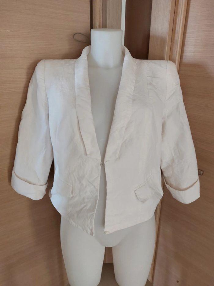 Blazer  blanc crème  en lin - photo numéro 1