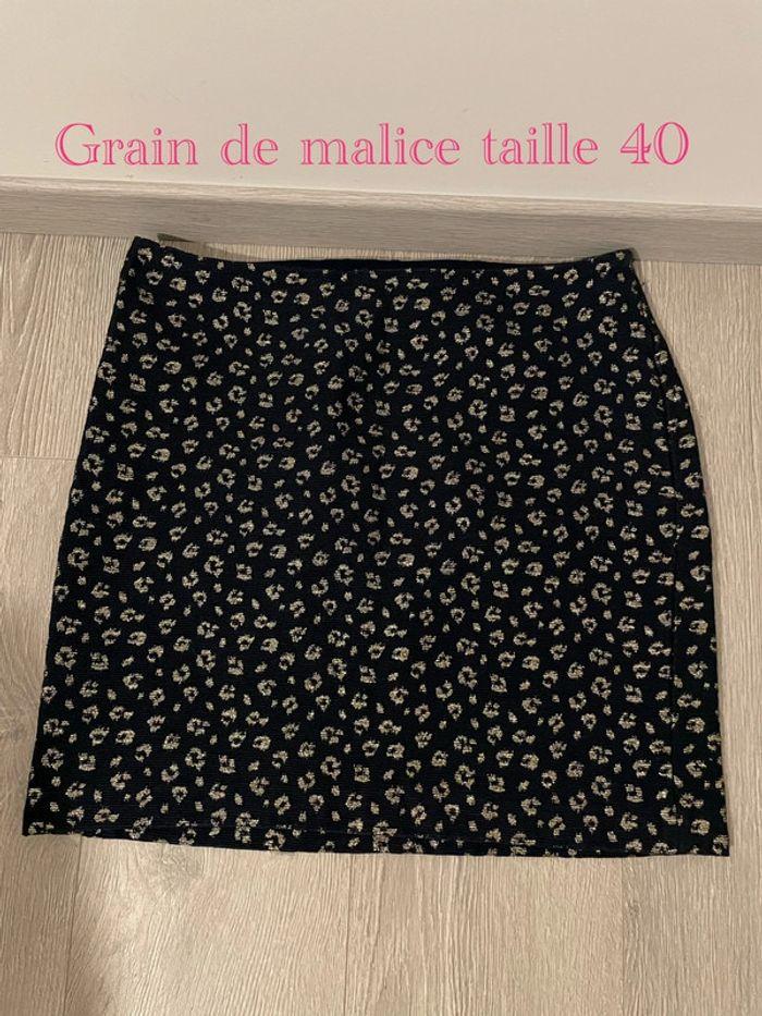 Jupe hiver bleu marine à motifs doré grain de malice taille 40 - photo numéro 1