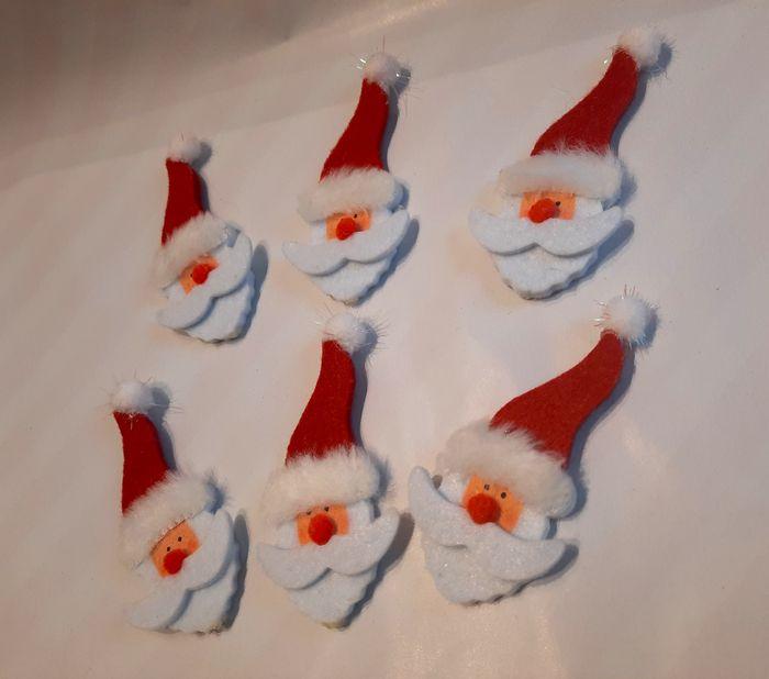 Lot de 6 petites têtes de Père Noël en feutrine - photo numéro 1