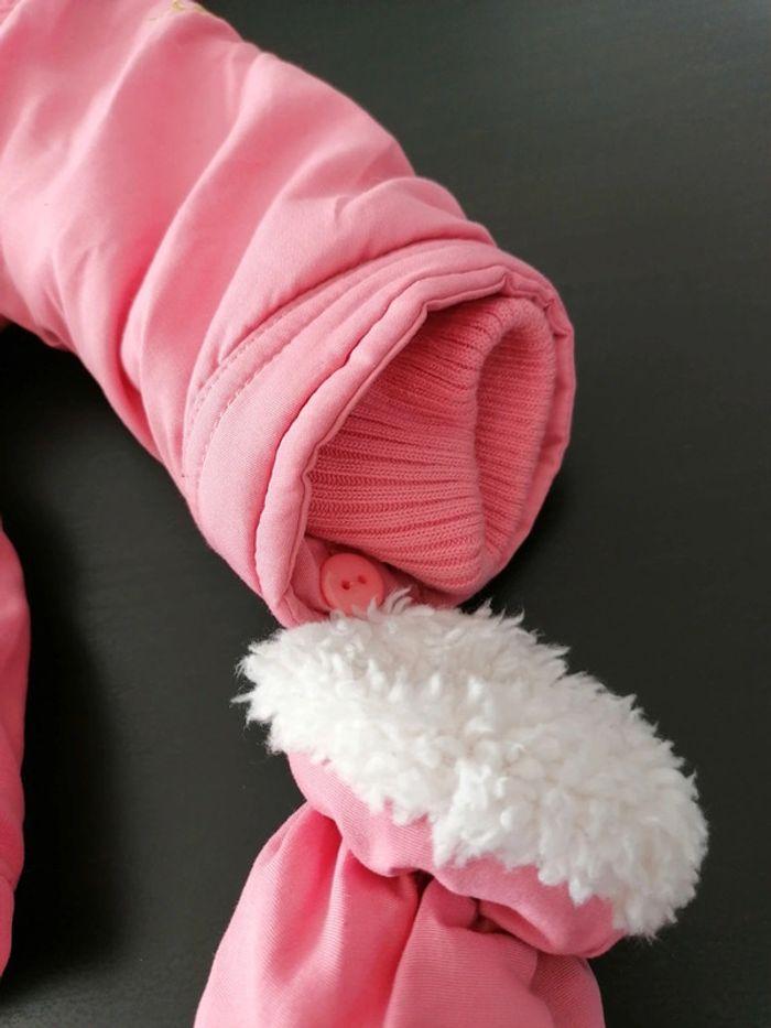 Manteau chaud rose capuche fourrure avec gants - photo numéro 4