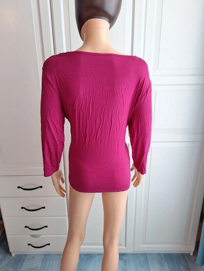 Tee-shirt top manches longues 3/4 strass Damart rose fushia taille 46 XXXL - photo numéro 4