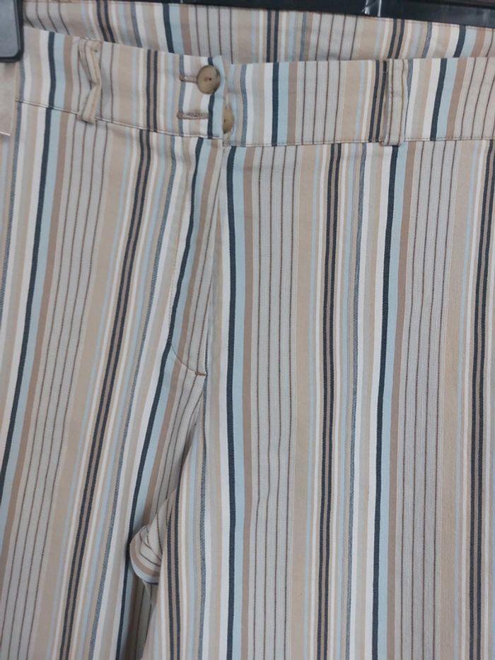 Pantalon  toile beige  rayé - photo numéro 2