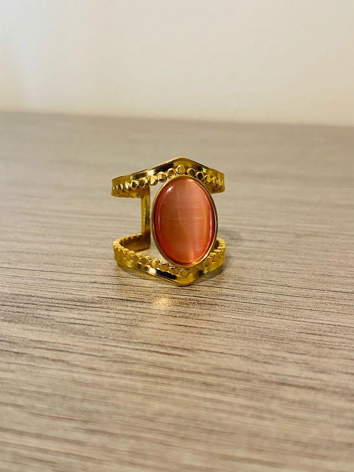 Bague épaisse ajustable doré arabesque pierre rosé acier inoxydable - photo numéro 3