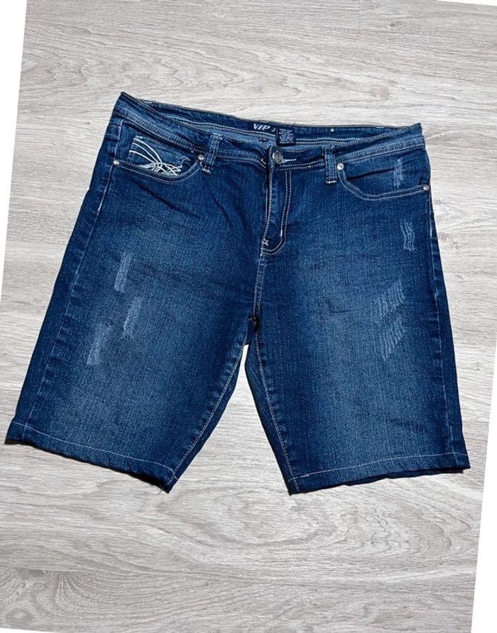 🩳 Short vintage brodé hip hop en jean Bleu Taille S-M 🩳 - photo numéro 2