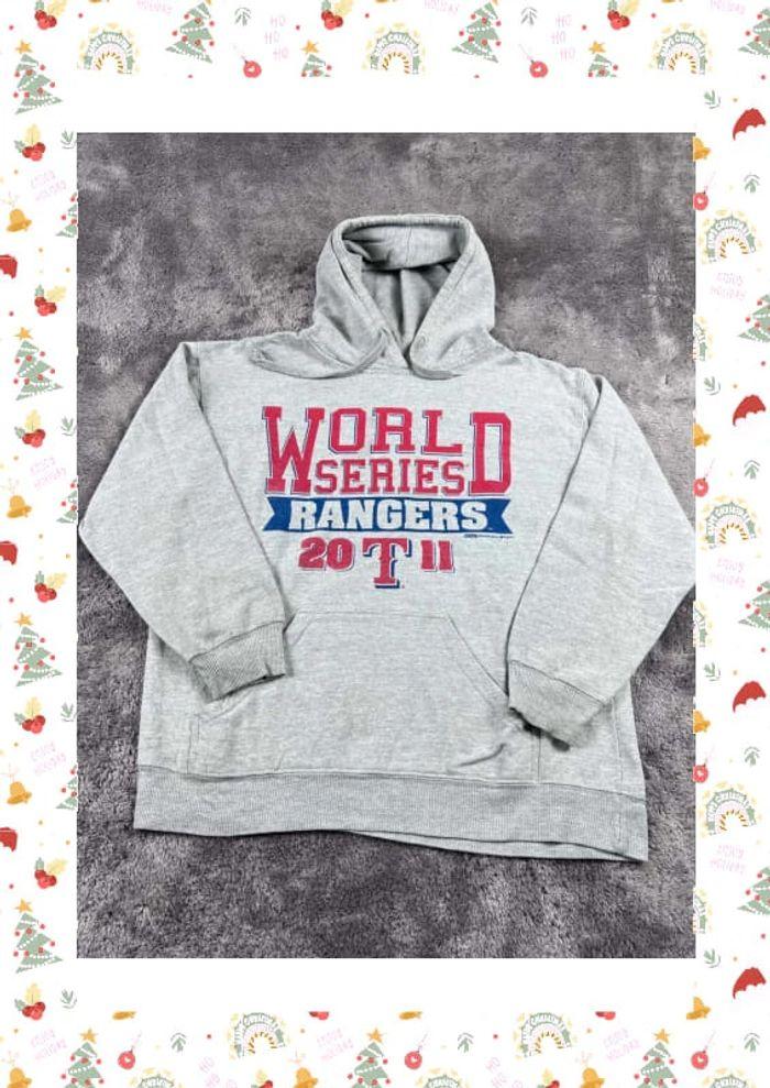 👕 Sweat à capuche University Rare Vintage y2k 90s 2000s World Series Rangers 2011 Gris Taille S 👕 - photo numéro 1