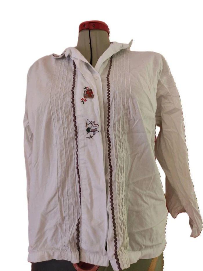 Chemise René Derhy Blanc broderies Taille M - photo numéro 1