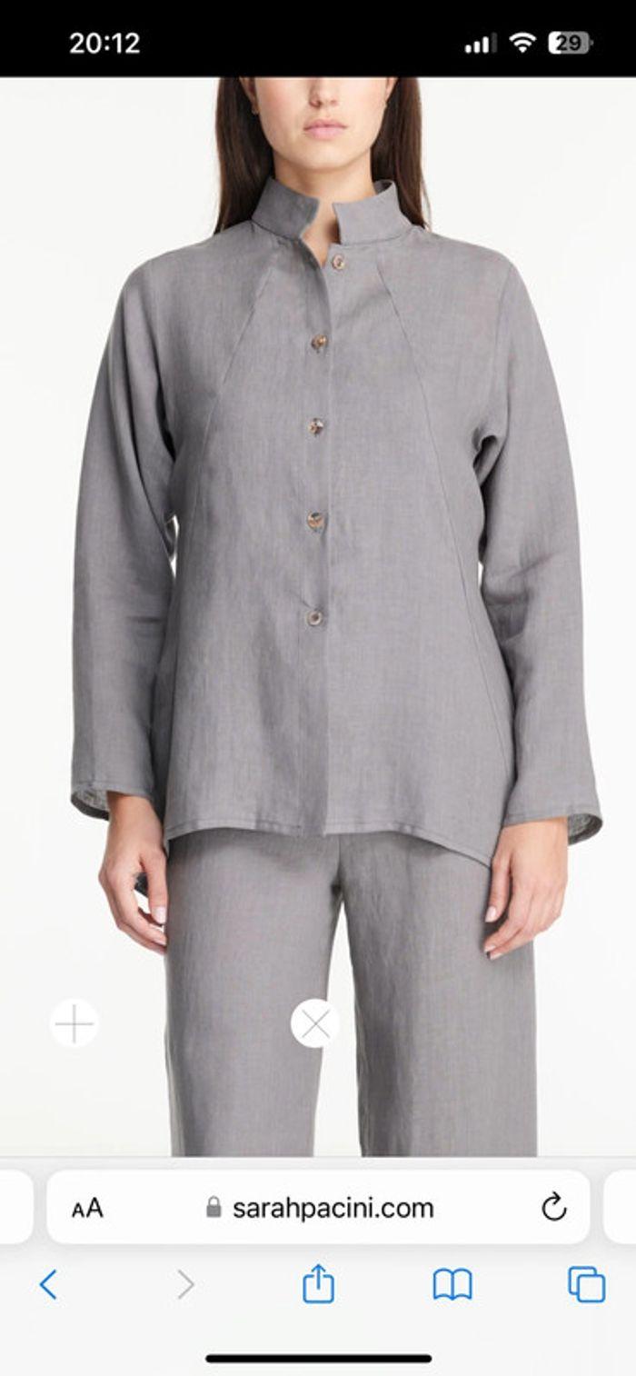 Chemise asymétrique de designer Sarah Pacini taille L en 100%lin bleu gris - photo numéro 11