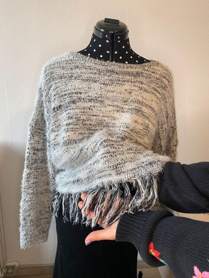 Pull d’hiver noir et gris avec franges In extenso taille M / 38 - photo numéro 2