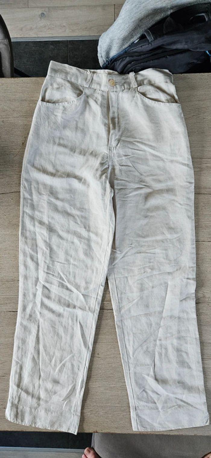 Pantalon beige en lin/viscose, Cicerone, taille 38, nickel - photo numéro 2