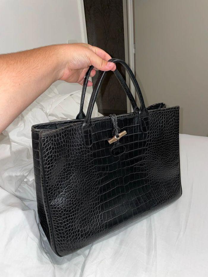 Sac longchamp roseau cuir noir effet croco vintage - photo numéro 1