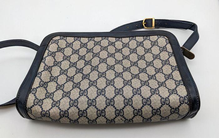 Sac vintage Gucci porté épaule ou bandoulière Monogramme cuir bleu et tissu - photo numéro 14