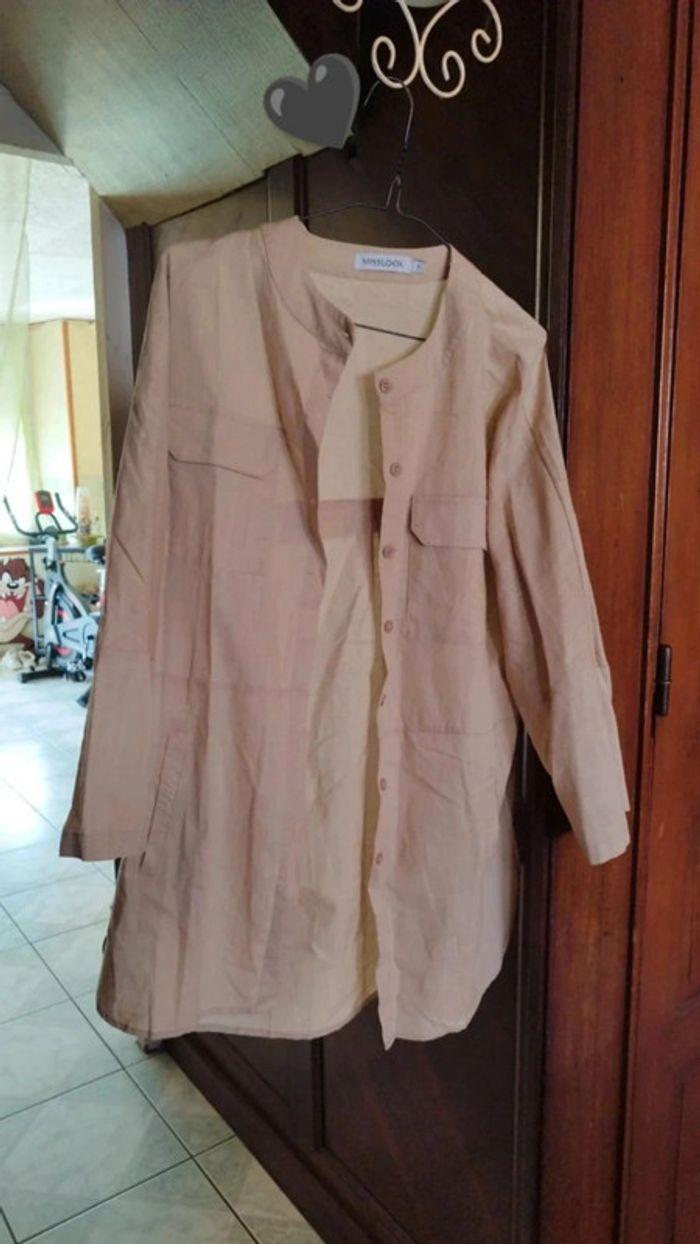 Veste chemise longue beige taille S/36 vintage - photo numéro 1