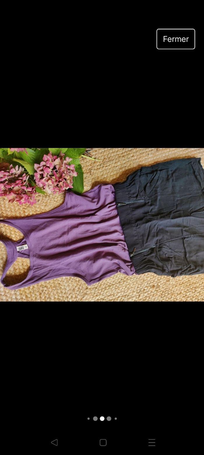 Ensemble Jupe noire Cache cache débardeur asymétrique violet TAO taille 34 XS - photo numéro 7