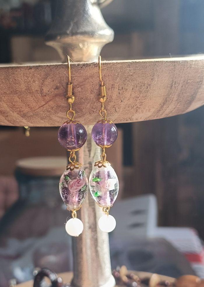 Boucles d'oreilles améthyste et quartz rose - photo numéro 7