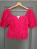 Haut blouse broderie rose fushia h&m taille 40