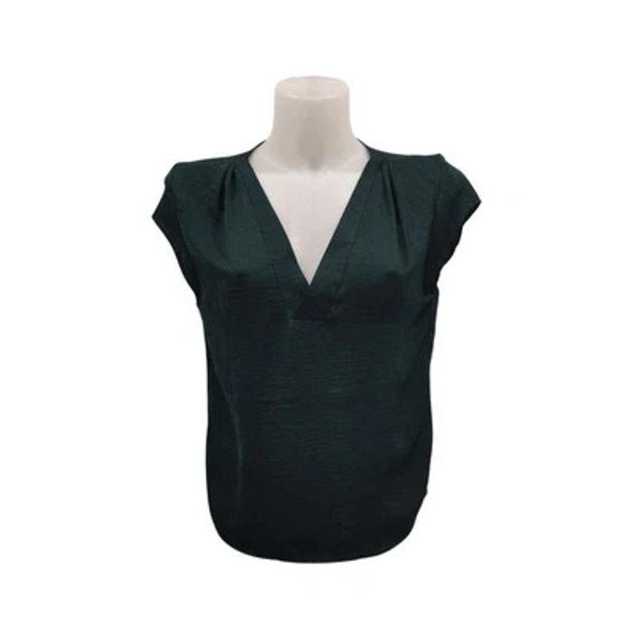 Blouse à manches courtes satin vert sapin – H&M – T 34 - photo numéro 1