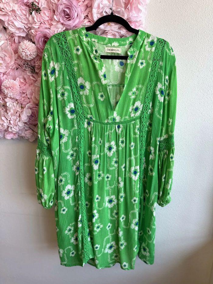 Robe d'été fluide ChicoSoleil verte à imprimé floral taille U - photo numéro 1