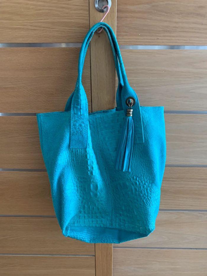 Sac en cuir turquoise - photo numéro 1