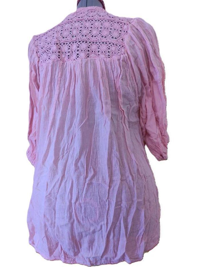 Tunique Bohème Blouse bouffante ample rose manche 3/4 Taille 44 - photo numéro 1