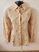 Chemise chemisier marron beige motifs fleurs roses Cottonade Paris taille 42 / XL