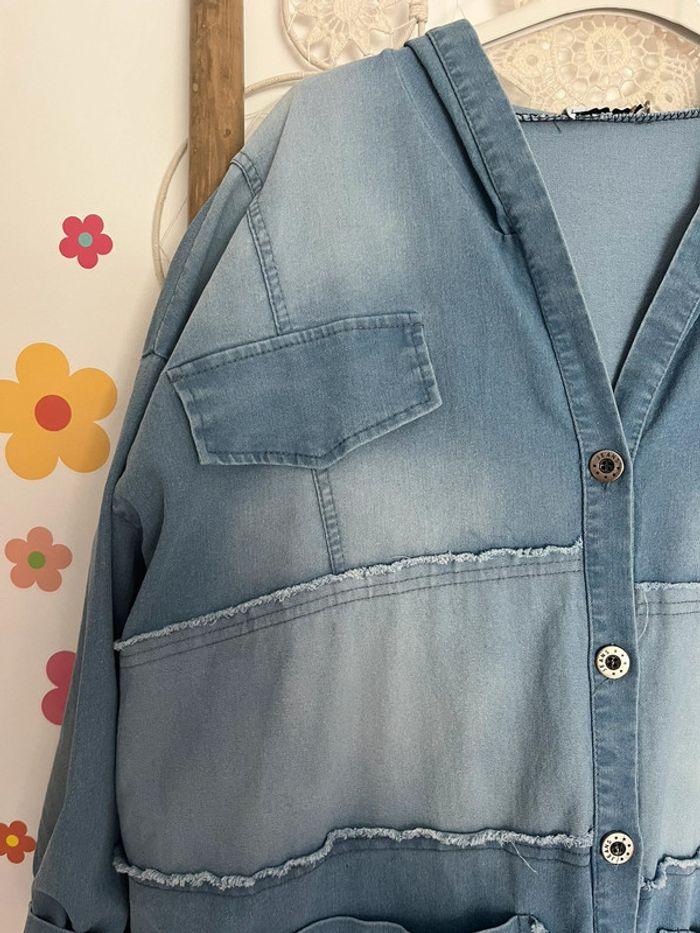 Veste longue à capuche en jeans - photo numéro 2