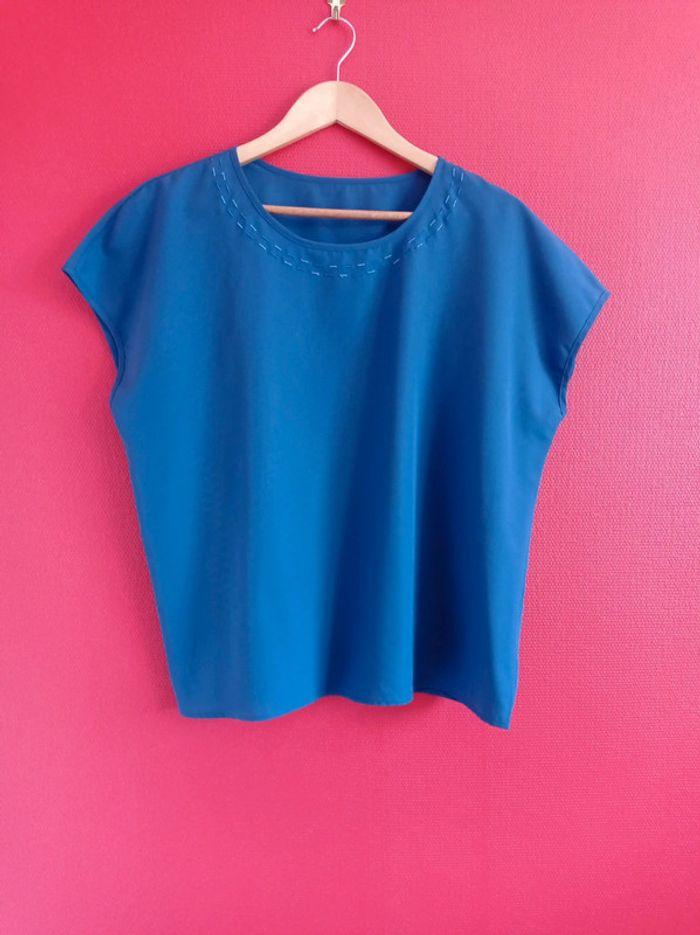 Blouse taille 44 bleue col rond - photo numéro 1