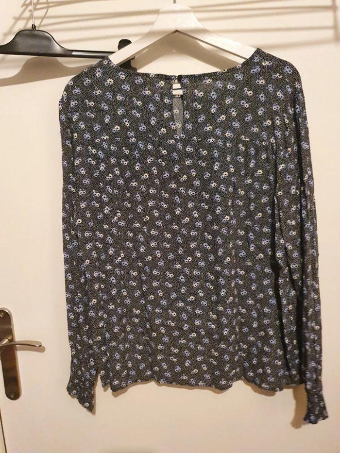 Blouse bleu fleurie manches longues - photo numéro 5