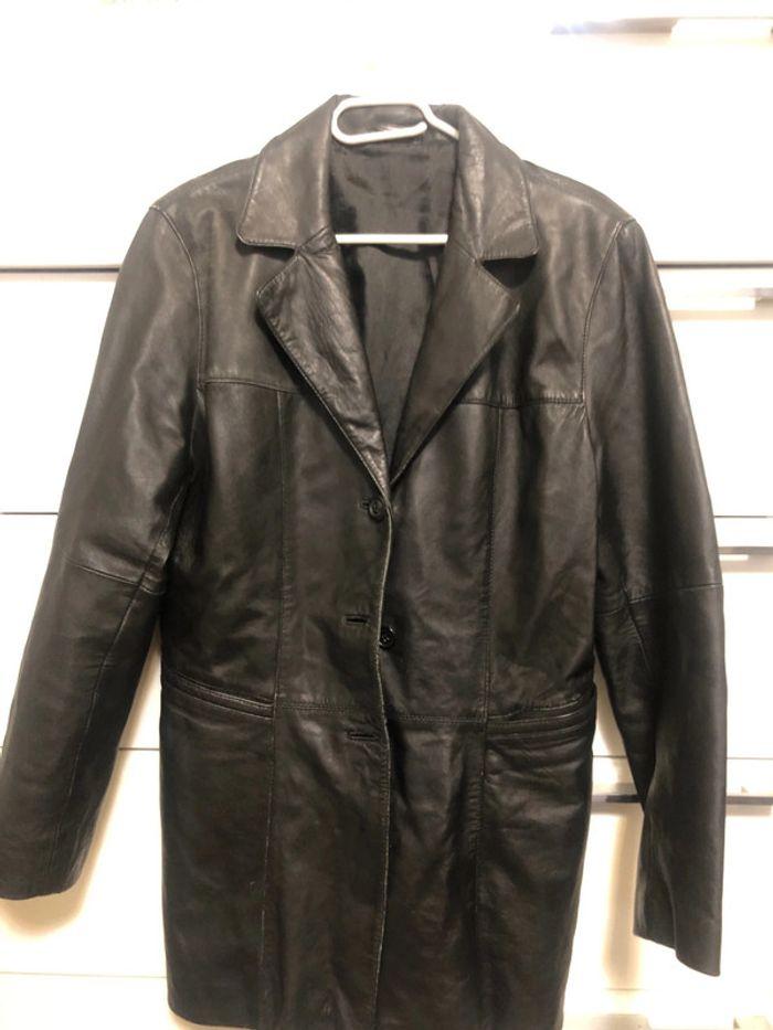 Perfecto Longue Veste en cuir vintage. Taille XXL - photo numéro 1