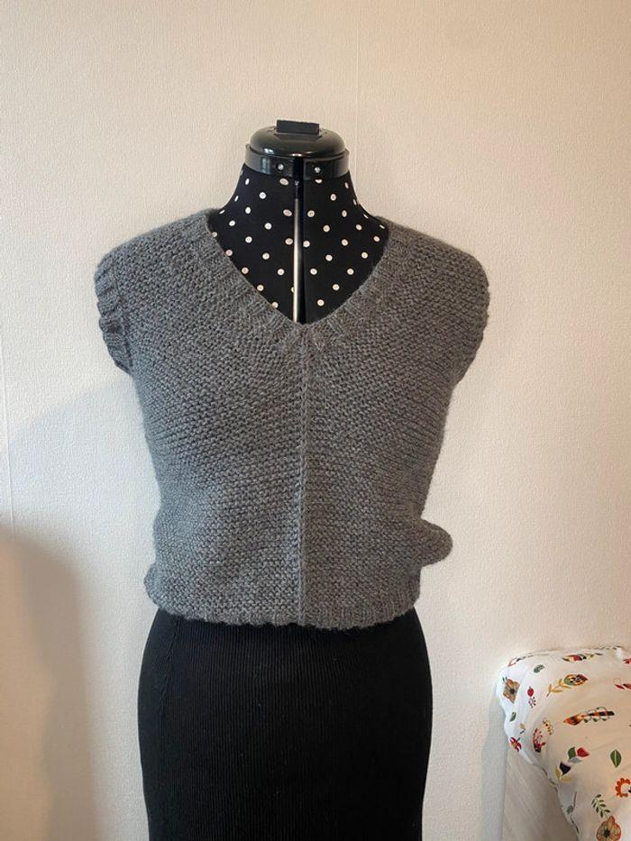 Pull en laine sans manches gris uni taille XS / 34 - photo numéro 2