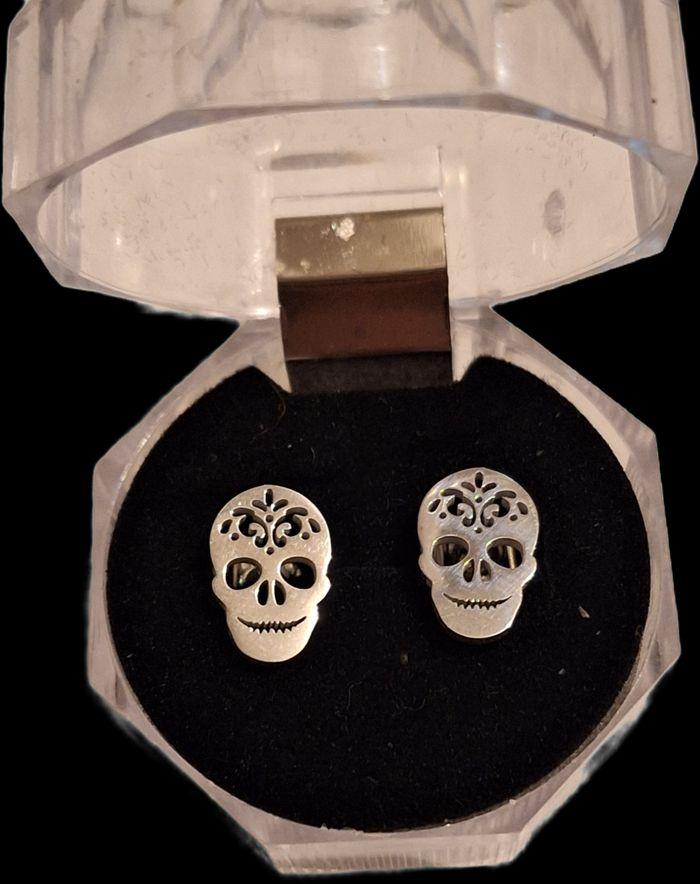 Boucle d oreille Calaveras Mexicaine en acier inoxydable argenté neuve - photo numéro 2