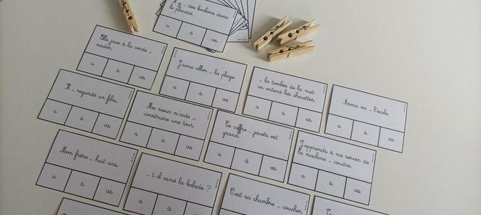 Cartes à pinces : homophones a, à, as - photo numéro 1