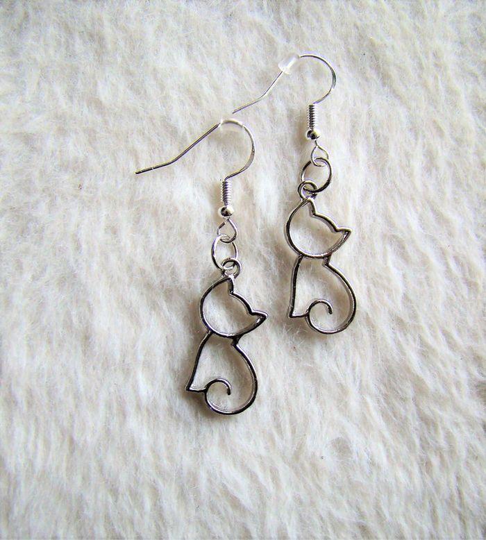 boucles oreilles percées chaton cr argent 925 véritable - photo numéro 1