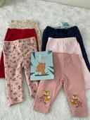 lot de 6 Leggins pantalon fille rose rouge marine 3 mois fleurs etoiles tbe