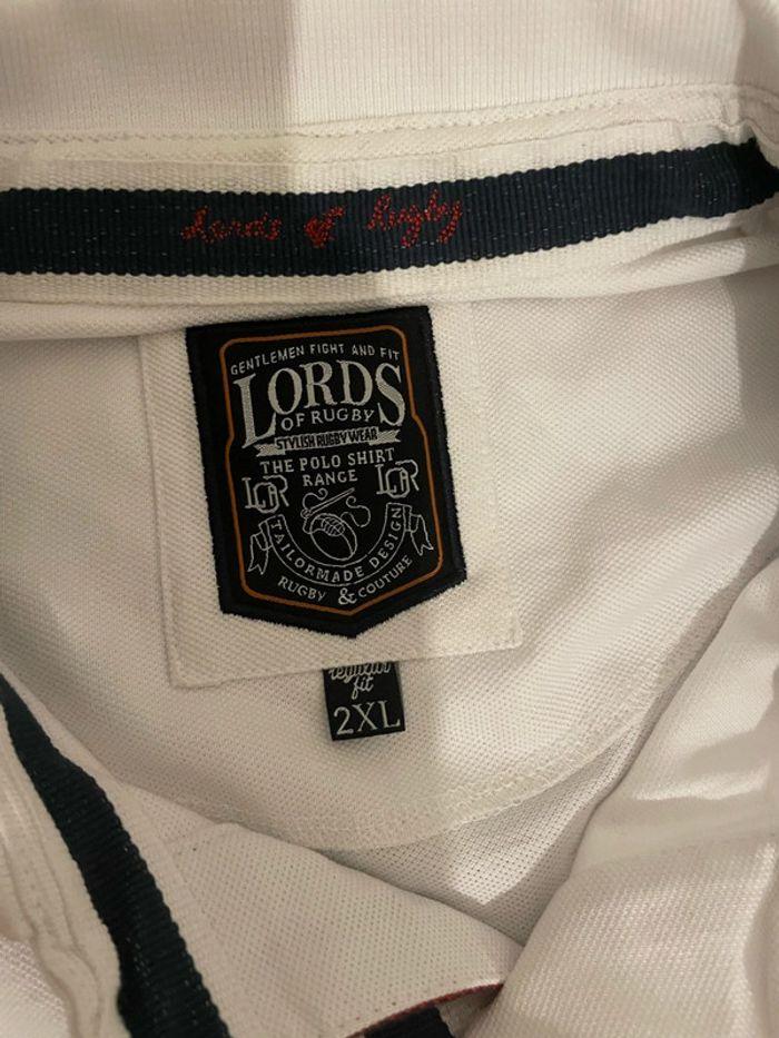 T-Shirt polo à manches courtes blanc motifs écriture bleu marine neuf lords of rugby taille XXL - photo numéro 3