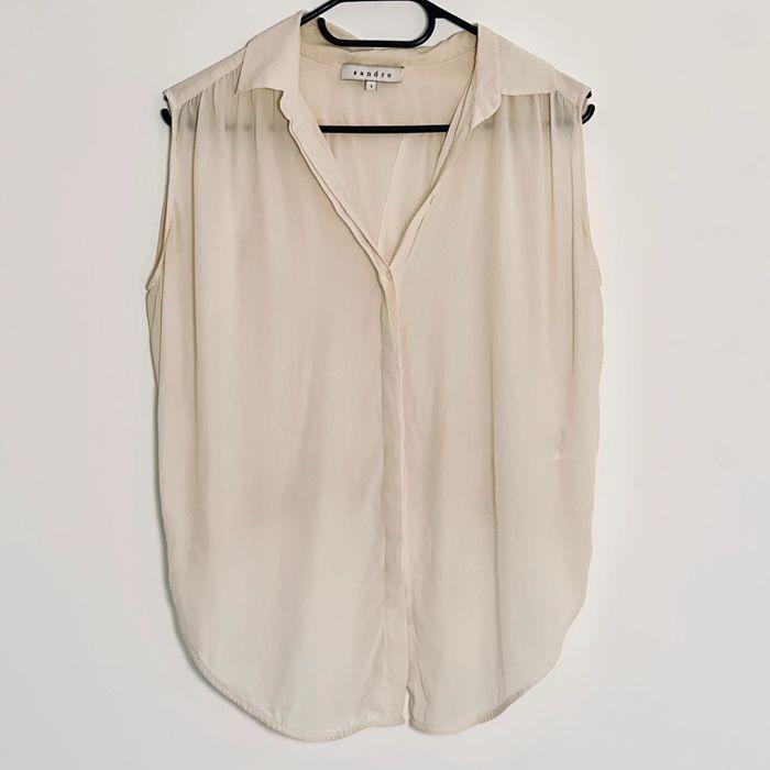 Chemise en soie écrue Sandro taille 1 très bon état - off White silk shirt - photo numéro 2