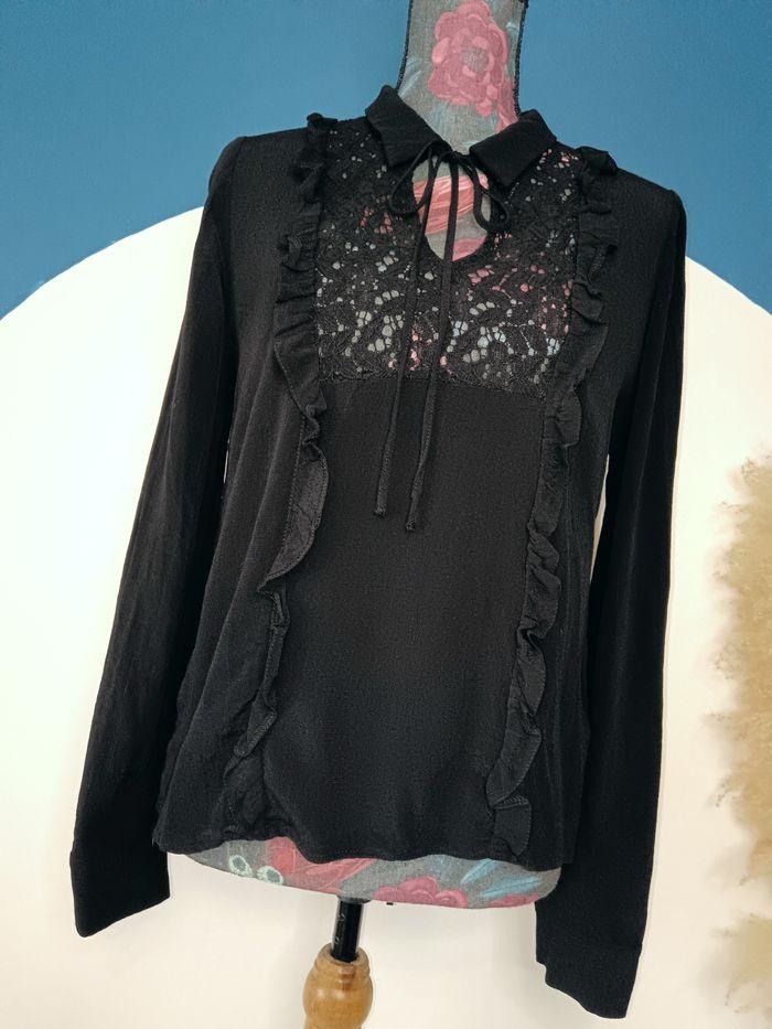 Blouse noire, avec dentelle, Zara, taille L/40 - photo numéro 1