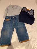 Ensemble jeans body et gilet sans manches Grain de blé 12 mois