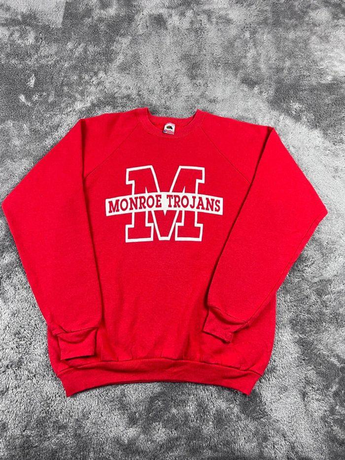 👕 Sweat à capuche Veste University Rare Vintage y2k 90s 2000s Monroe Trojan’s Rouge Taille XL 👕 - photo numéro 1