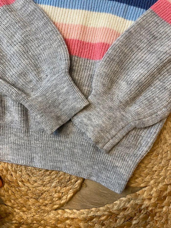 Pull col rond en maille gris avec rayures Tex 5-6 ans - photo numéro 4