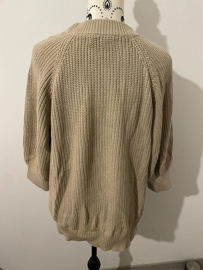 Pull beige manches 3/4 grosse maille col légèrement montant camaïeu taille S - photo numéro 3