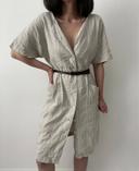 Robe mi longue beige effet rayure