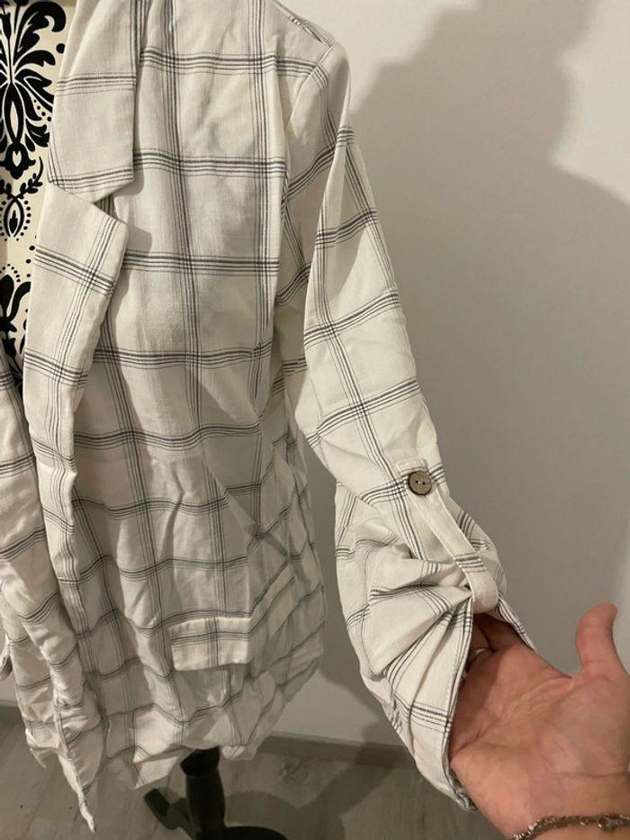 Blazer veste blanc à carreaux gris poche côté pimkie taille M - photo numéro 2