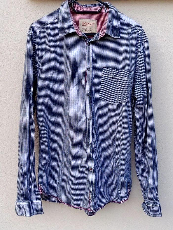 Chemise manches longues Esprit imprimé Vichy carreaux bleus taille L Slim Fit - photo numéro 6