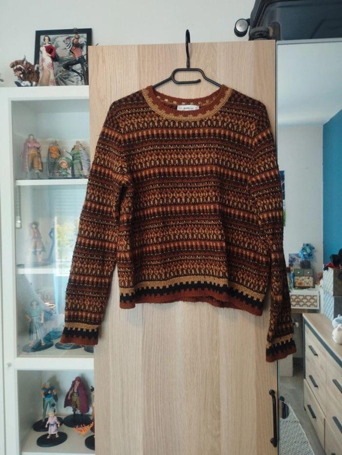 Pull noir marron beige en maille neuf Zara - Taille S 36 - photo numéro 1